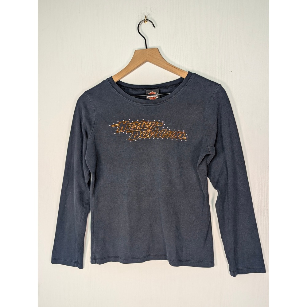 Harley Davidson Womens XL Long Sleeve Rhinestone Logo Sun Moon Henderson NV Tee